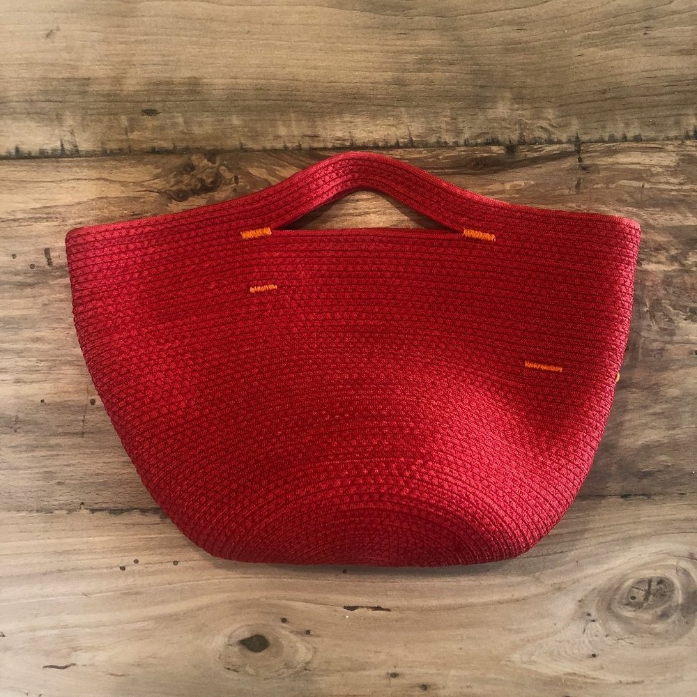 Handmade Bright Red and Orange Storage Basket with Handles - Picture 2 of 9